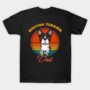 Boston Terrier Dad Dog puppy Lover Cute Sunser Retro Funny Fathers Day T-Shirt